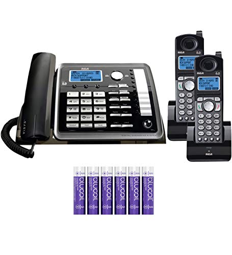 RCA 25255RE2 (25055RE1, 25254) 2-Line Phone System with Digital Answering System - Corded Speakerphone and Wireless Handset Bundle with 25055RE1 DECT 6.0 Cordless Handset, and Blucoil 6 AAA Batteries