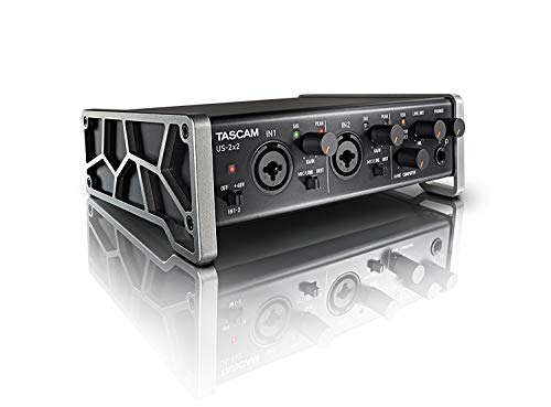 TASCAM US-2x2 USB Audio/MIDI Interface for Windows, Mac, iOS Bundle with Audio-Technic a AT2020 Cardioid Condenser Microphone, Blucoil 10-FT Balanced XLR Cable, and Pop Filter Windscreen