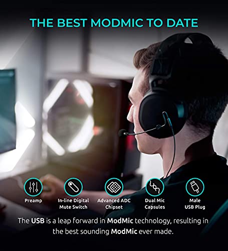 Antlion Audio ModMic USB Attachable Noise-Cancelling Microphone with Mute Switch Bundle with Blucoil 1080p USB Webcam, USB Conference Speakerphone, USB-A Mini Hub, and 3' USB Extension Cable