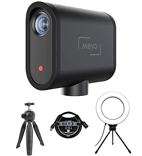 blucoil Mevo Start Wireless Live Streaming Camera 1080p HD Video Quality, Intelligent App Control Bundle 6" Dimmable Selfie Ring Lightr, 3' USB Extension Cable, and Vidpro TT-6 Table-Top Tripod
