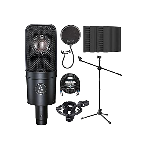 Audio-Technica AT4040 Cardioid Condenser Microphone with High Pass Filter & 10dB Attenuation Pad Bundle with Blucoil 20' XLR Cable, Pop Filter, Adjustable Mic Stand, and 4-Pack of 12 Acoustic Wedges