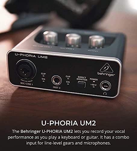 Behringer MXL 770 Condenser Microphone with U-PHORIA UM2 USB Audio Interface, Blucoil Boom Arm Plus Pop Filter, and 10' XLR Cable for Vocals and String Instruments