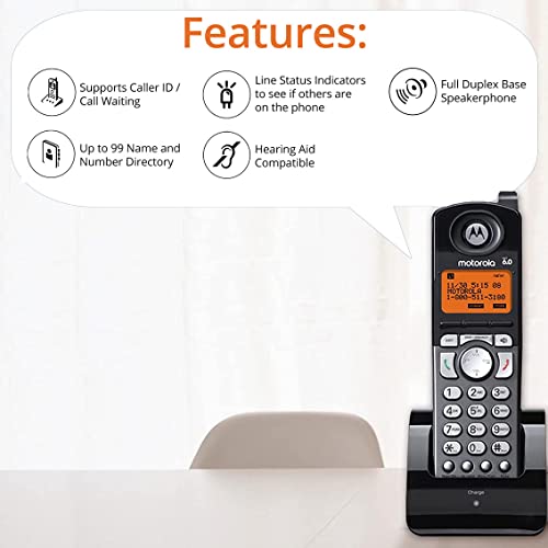 Motorola ML25260 2-Line Corded Phones with Speakerphone & Caller ID/Call Waiting (2-Pack) Bundle with ML25055 DECT 6.0 Cordless Handsets (2-Pack), Blucoil 10' Cat5e Cable, and 10 AAA Batteries