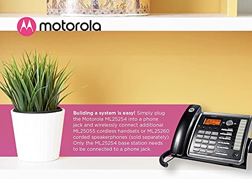 Motorola ML25254 DECT 6.0 Expandable Corded 2-line Business Phone with Caller ID & Answering Machine, Black Bundle with Blucoil 4 AAA Batteries, 10' Cat5e Cable, and USB Conference Speakerphone