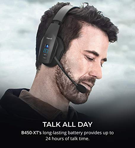 BlueParrott B450-XT Noise Cancelling Bluetooth Headset - Updated Design Bundle with Blucoil Headphone Carrying Case, USB Wall Adapter, 5000mAh Powerbank, Car Power Adapter, and 3' USB Extension Cable