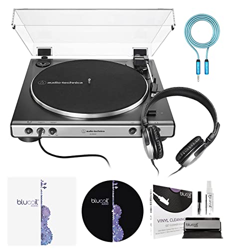 Audio Technica AT-LP60XHP Fully Automatic Belt-Drive Turntable and Headphone Bundle with Blucoil Vinyl Cleaning Kit, 2X LP Inner Sleeves, 12" Turntable Slipmat, and 6' 3.5mm Audio Extension Cable