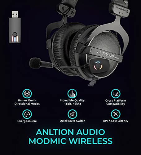 blucoil Beyerdynamic DT 770 PRO 32 Ohm Over-Ear Studio Headphones with 3.5mm Jack, Black Bundle with Antlion Audio ModMic Wireless Attachable Boom Mic for Windows & Mac 6' 3.5mm Extension Cable