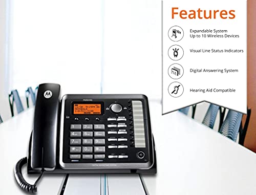 Moto rola ML25255 DECT 6.0 Expandable Corded/Cordless 2-line Business Phone with Caller ID & Answering Machine Bundle with Blucoil 4 AAA Batteries, 10' Cat5e Cable, and USB Conference Speakerphone