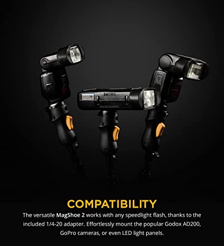 MagMod MagShoe v2 - Universal Cold Shoe Flash Mount (2-Pack) for Off Camera Flash, LED Light Panels, Umbrella Modifiers, MagBox PRO Softboxes Bundle with Blucoil Camera Cleaning Kit