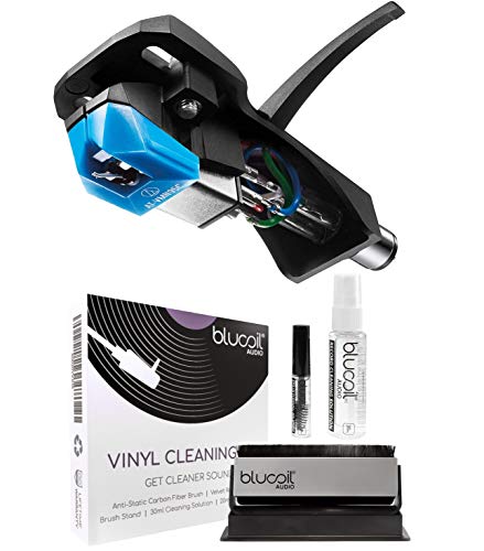 Audio-Technica AT-VM95C/H Turntable Headshell/Cartridge Combo Kit Blue - AT-VM95C Dual Moving Magnet Cartridge and AT-HS6BK Headshell Bundle with Blucoil Vinyl Cleaning Kit
