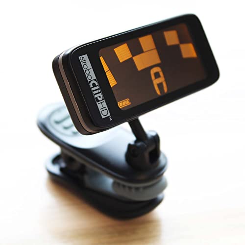 Peterson StroboClip HD Clip-On Tuner | Guitar, Bass, Violin, Ukulele, Harp, Brass, Woodwind, Orchestral Bundle with Blucoil 10' Straight Instrument Cable (1/4"), and 4-Pack of Celluloid Guitar Picks