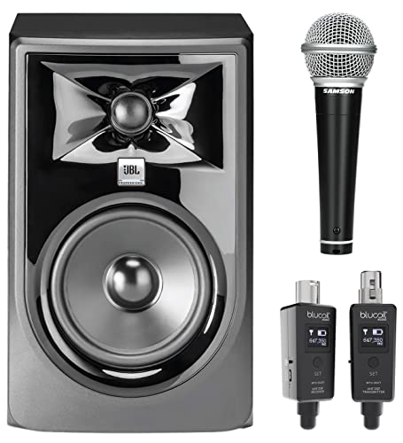 blucoil J BL Professional 305P MkII 5-Inch Powered Studio Monitor, Single Bundle Wireless Mic System, and Samson R21S Dynamic Microphone