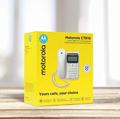 Motorola CT610 Corded Telephone with Answering Machine & Call Blocking Bundle with 10-FT 1 Gbps Cat5e Cable, and Blucoil 5-Pack of Reusable Cable Ties