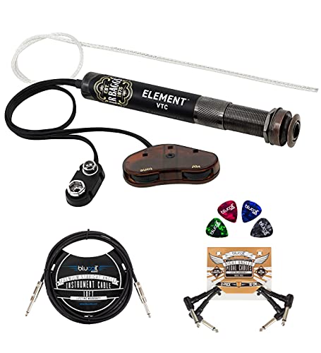 L.R. Baggs Element Active System with Volume and Tone Control Acoustic Guitar Undersaddle Pickup Bundle with Blucoil 4x Guitar Picks, 2x Patch Cables, and 10-FT Straight Instrument Cable (1/4in)