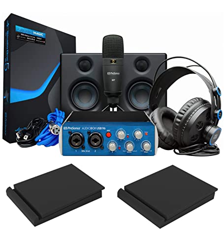 PreSonus AudioBox Studio Ultimate Bundle Complete Recording Kit with Studio Monitors and Studio One Artist, and Blucoil 2-Pack of Acoustic Isolation Pads