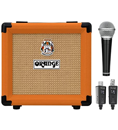 Orange Amps PPC108 1x8 Closed Back Speaker Cabinet, Orange Bundle with Blucoil Wireless Mic System, and Samson R21S Dynamic Microphone