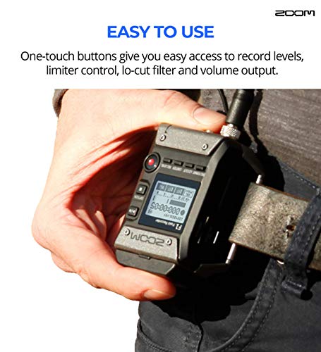 Zoom F1-LP Lavalier Body-Pack Recorder Bundle with Samson SR350 Over-Ear Stereo Headphones, Blucoil USB Wall Adapter, 5-FT Audio Aux Cable, 4 AAA Batteries, and 32GB microSDHC Memory Card with Adapter