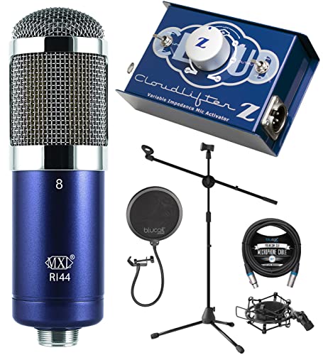 Cloud Microphones Cloud lifter CL-Z Mic Activator with Vari-Z and Vari-HPF Bundle with MXL R144 Ribbon Microphone with Shockmount, Blucoil 10-FT Balanced XLR Cable, Pop Filter, and Adjustable Mic Stan