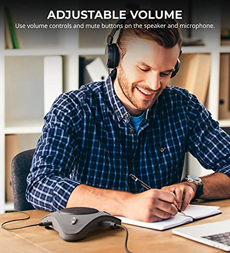 Blucoil USB Portable Conference Speaker & Omnidirectional Microphone with 360° Voice Pickup and Echo Cancellation Bundle with 1080p USB Webcam, USB-A Mini Hub, and 3-FT USB 2.0 Type-A Extension Cable