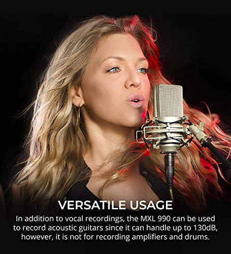 MXL 990 Cardioid Condenser Microphone for Vocals and Guitars (Champagne) Bundle with Blucoil 20-FT Balanced XLR Cable, Pop Filter, Adjustable Microphone Tripod Stand, and 4X 12 Acoustic Wedges