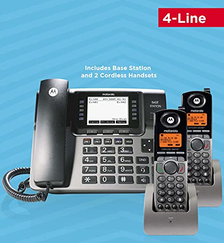 Motorola ML1002H (ML1000 x1, ML1200 x2) DECT 6.0 Expandable 4-Line Business Phone System with Digital Receptionist and Answering System Bundle with Blucoil 10-FT Cat5e Cable, and 6 AAA Batteries