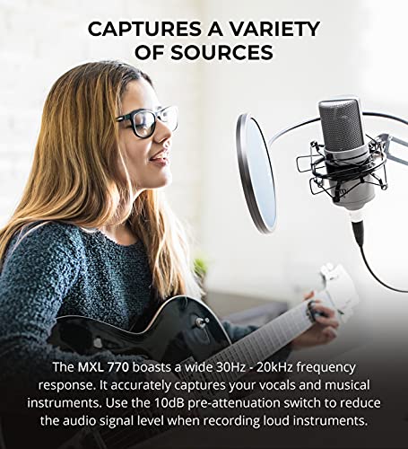MXL 770 Cardioid Condenser Microphone Recording Vocals, Pianos, Guitars, and String Instruments Bundle
