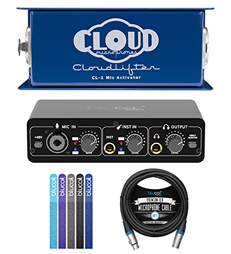 Cloud Microphones Cloud lifter CL-1 Mic Acti vator Bundle with Blucoil Portable USB Audio Interface for Windows and Mac, 10-FT Balanced XLR Cable, and 5-Pack of Reusable Cable Ties