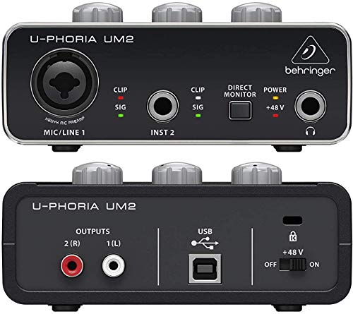 Behringer MXL 770 Condenser Microphone with U-PHORIA UM2 USB Audio Interface, Blucoil Boom Arm Plus Pop Filter, and 10' XLR Cable for Vocals and String Instruments