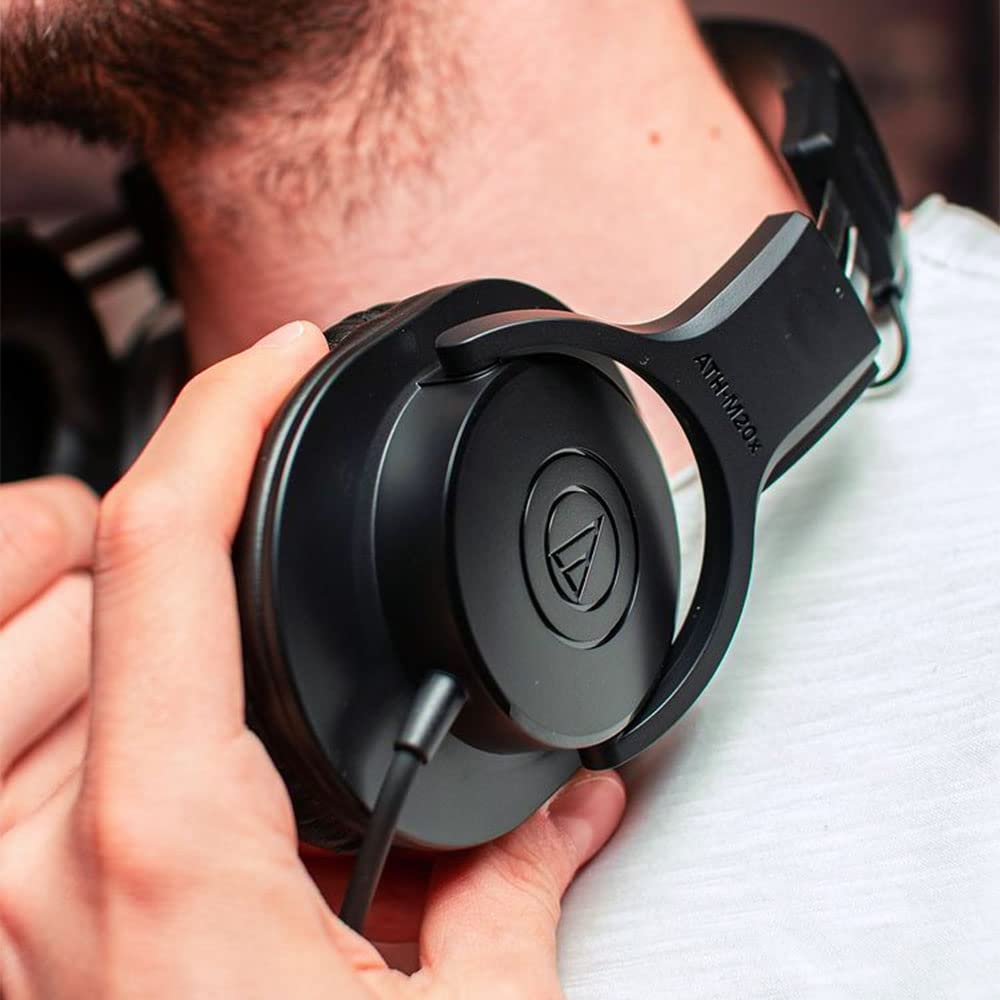 Audio-Technica ATH-M20x Professional Studio Monitor Headphones, Black Bundle with Blucoil Aluminum Dual Suspension Headphone Hanger, and 6-FT Audio Extension Cable (3.5mm)