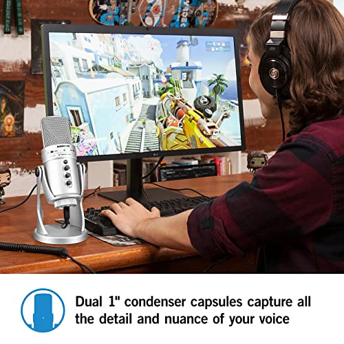 Samson G-Track Pro Professional USB Condenser Microphone, Silver Bundle with SR350 Over-Ear Headphones, Blucoil 3' USB Extension Cable, Pop Filter, 5X Cable Ties, and 6' 3.5mm Audio Extension Cable