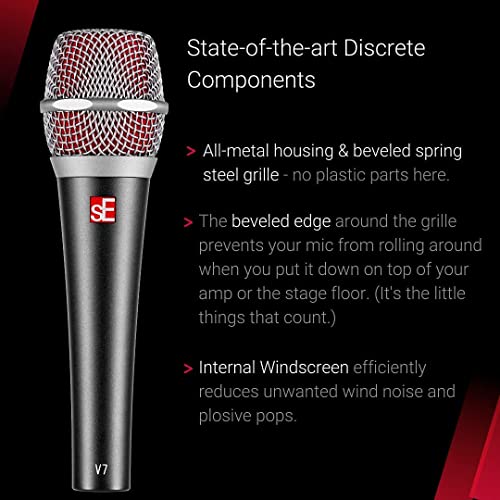 blucoil sE Electronic V7 Supercardioid Dynamic Microphone Bundle 10' XLR Cable, Pop Filter, and 5-Pack of Reusable Velcro Cable Ties - for Vocals, Electric Guitars, Drums, Broadcasting