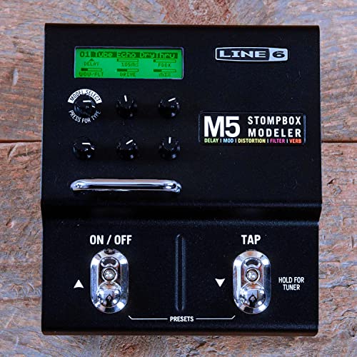 Line 6 M5 StompBox Modeler Bundle with EX-1 Expression Pedal, 2-Pack of Pedal Patch Cables, 10-FT Straight Instrument Cable (1/4in), 4-Pack of Celluloid Guitar Picks, and 5-FT MIDI Cable