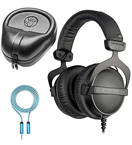 blucoil Beyerdynamic DT 770 PRO Closed Back Headphones for Smartphones, Laptops, Computers Bundle with Full-Sized HardBody Pro Headphone Case 6-FT Headphone Extension Cable (3.5mm)