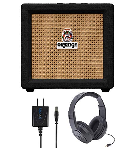 Orange Amps Crush Mini 3W Guitar Combo Amplifier (Black) Bundle with Samson SR350 Over Ear Stereo Headphones, and Blucoil Slim 9V Power Supply AC Adapter