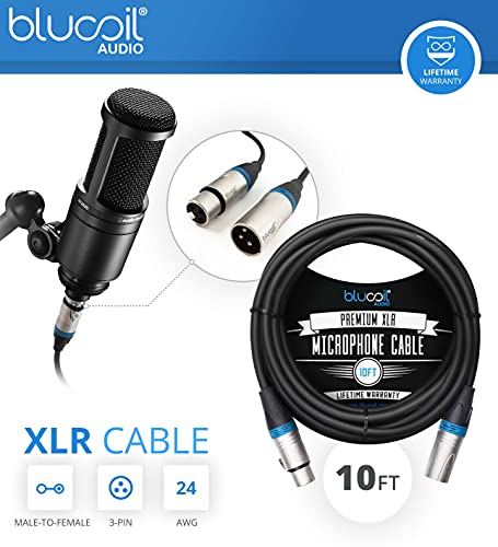 blucoil Audio Technica AT2050 Multi-Pattern Condenser Microphone Bundle with Behringer U-PHORIA UM2 USB Audio Interface for Windows & Mac, 2X 10' Balanced XLR Cables, Pop Filter, and 5X Cable Ties