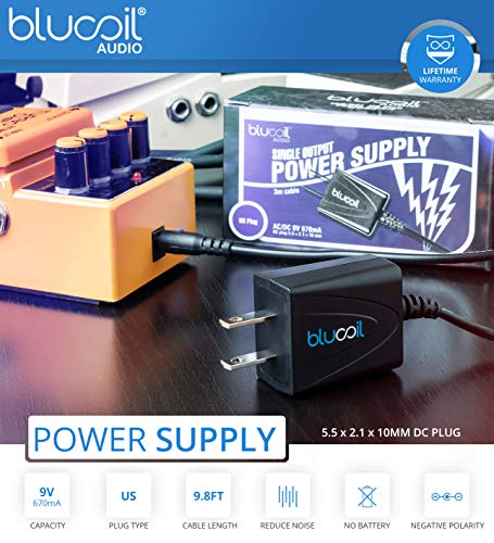 MOOER E7 Polyphonic Guitar Synth Pedal Bundle with Blucoil 9V AC Adapter, 2-Pack of 10' Straight Instrument Cables (1/4"), 2-Pack of Pedal Patch Cables, and 4-Pack of Celluloid Guitar Picks