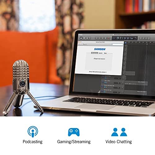 Samson Meteor Mic USB Studio Condenser Microphone (White) for Podcast, Voiceover, Web Conference on Windows, Mac, IOS Bundle with Blucoil Pop Filter Windscreen, and 5-Pack of Reusable Cable Ties