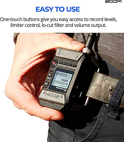 Zoom F1-LP Multitrack Recorder with Lavalier Microphone Bundle with 32GB microSDHC Memory Card with Adapter, Wired Lavalier Microphone, and Blucoil 4 AAA Batteries