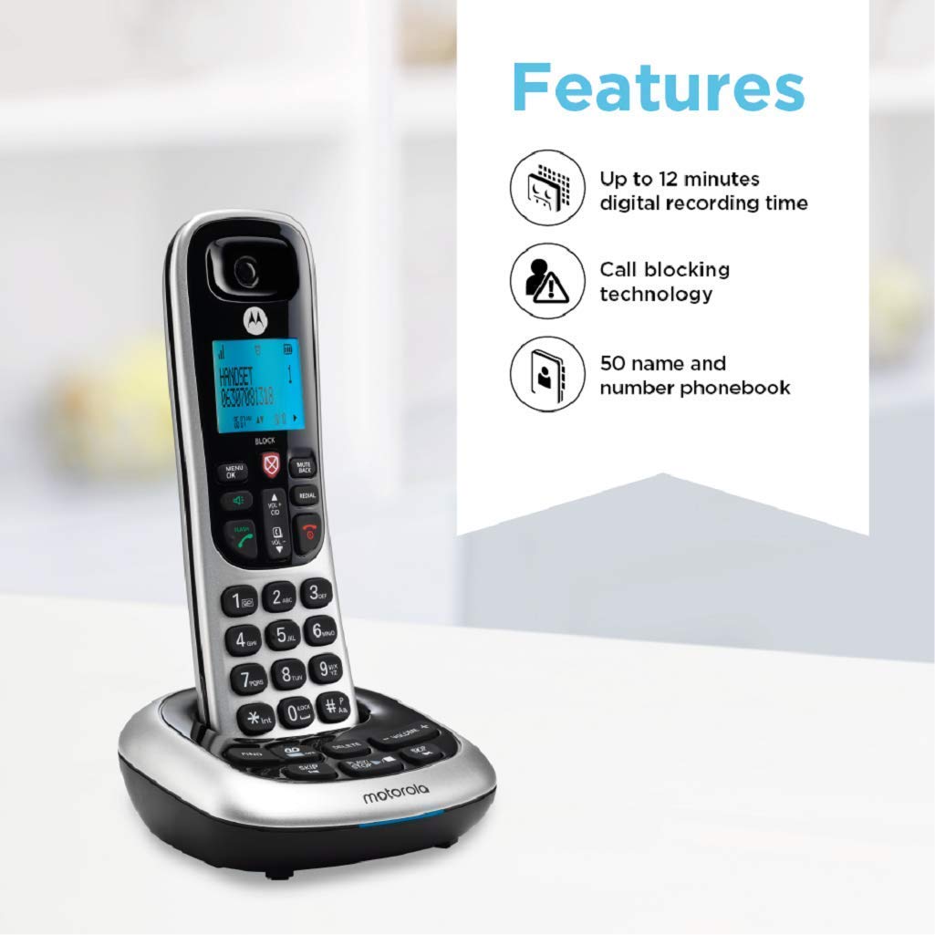 Motorola CD4013 DECT 6.0 Cordless Phones with Digital Answering Machine and Call Block (3-Pack) Bundle with Blucoil 10-FT 1 Gbps Cat5e Cable, and Reusable Cable Ties (5-Pack)