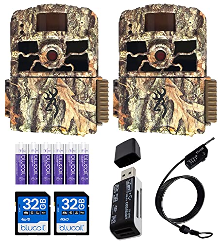Browning BTC-6HD-MXP Dark Ops HD MAX Plus Outdoor Trail Camera (2-Pack) Bundle with Blucoil 32GB SDHC Cards (2-Pack), 6.5-FT Combination Cable Lock, 6 AA Batteries, and VidPro USB 2.0 Card Reader