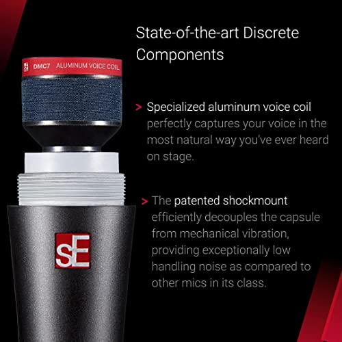 SE Electronics V7 Supercardioid Dynamic Microphone Bundle with Blucoil Boom Arm Plus Pop Filter, 10' XLR Cable, and 5-Pack of Reusable Cable Ties — for Vocals, Electric Guitars, Drums