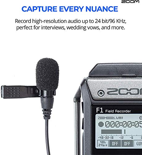 Zoom F1-LP Multitrack Recorder with Lavalier Microphone Bundle with 32GB microSDHC Memory Card with Adapter, Wired Lavalier Microphone, and Blucoil 4 AAA Batteries