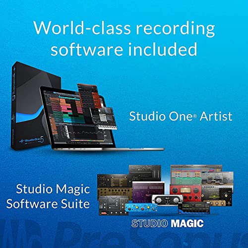 PreSonus Studio 26c USB Audio Interface Bundle with Blucoil 2x 10' XLR and Straight Instrument Cables (1/4"), Pop Filter, 6' 3.5mm Audio Extension Cable, 5x Cable Ties, and Samson SR350 Headphones