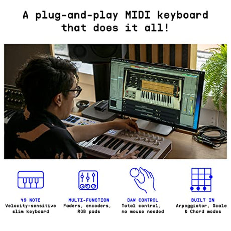 Arturia - KeyLab Essential 61 mk3 - MIDI Controller Keyboard for Music Production, with All-in-One Software Package - 61 Keys, 9 Encoders, 9 Faders, 1 Modulation Wheel, 1 Pitch Bend Wheel, 8 Pads