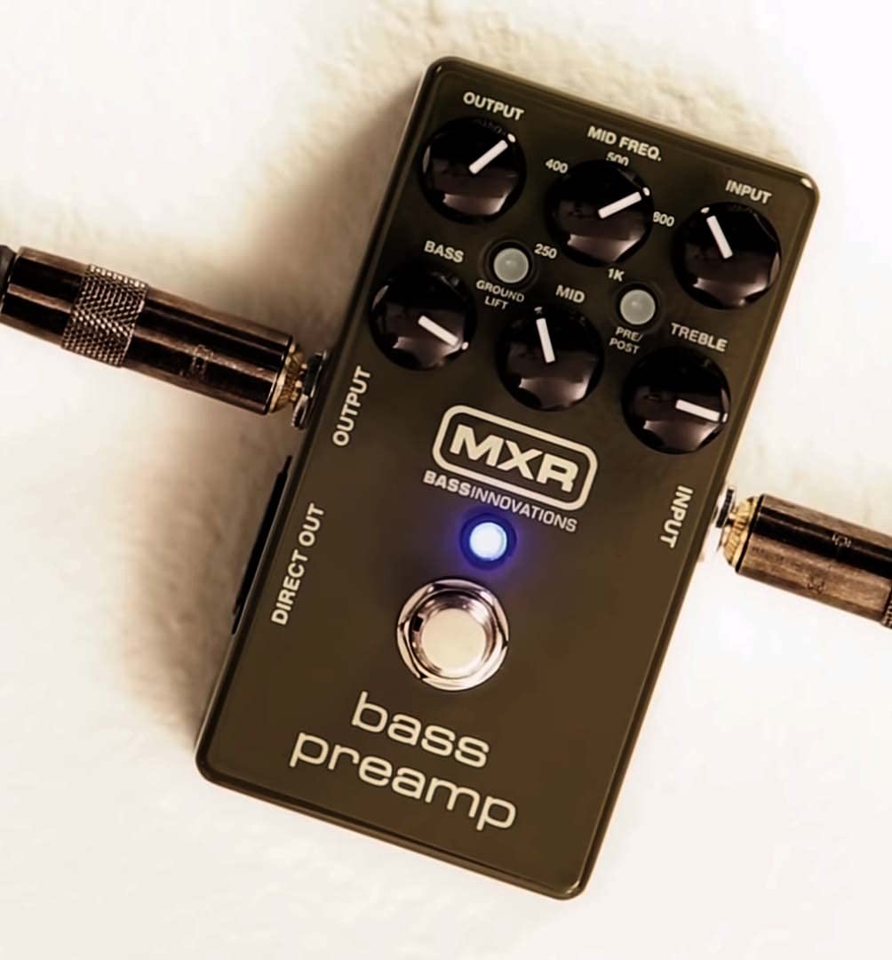 MXR M81 Bass Preamp Pedal with Direct Out and 3-Band EQ Bundle with Blucoil 4x Guitar Picks, 10' Straight Instrument Cable (1/4"), 9V AC Adapter, 2x Patch Cables, and 20' XLR Cable