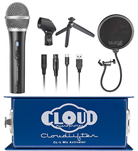Cloud Microphones CL-1 Cloud Lifter 1 Channel Mic Activator for Dynamic, Ribbon & Tube Microphones Bundle with ATR2100X-USB Cardioid Dynamic Microphone, and Blucoil Pop Filter