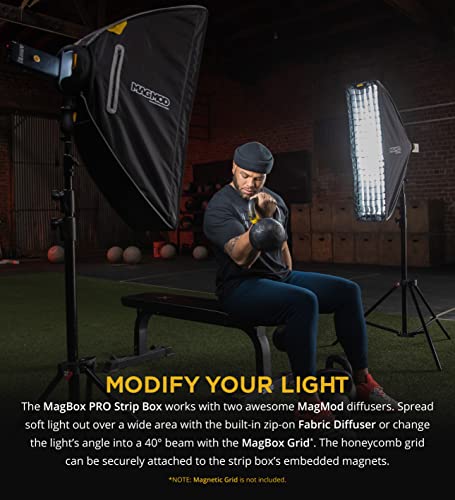 MagMod MagBox PRO 36" Strip Softbox with Integrated Gel Slot and Storage Pocket for Fabric Diffuser - Compatible with Speedlight Flashes and Strobes