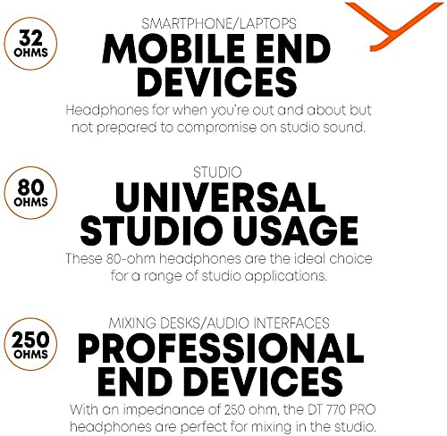 Beyerdynamic DT 770 PRO 32 Ohm Over-Ear Studio Headphones in Black for Computers and Mobile Phones Bundle with Blucoil Aluminum Dual Suspension Headphone Hanger, and Y Splitter Cable for Audio and Mic