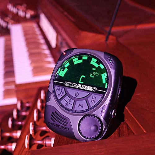 Peterson StroboPlus HDC Chromatic Handheld Strobe Tuner - Windows and Mac Compatible Bundle with Blucoil 10' Straight Instrument Cable (1/4"), 2x Patch Cables, 4x Guitar Picks and USB Wall Adapter