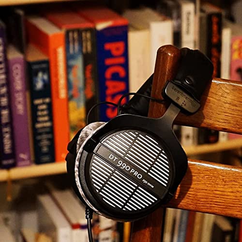 blucoil Beyerdynamics DT 990 Pro 250 Ohm Over-Ear Studio Headphones Bundle Portable USB Audio Interface for Windows and Mac, 6' 3.5mm Audio Extension Cable, and Aluminum Headphone Hook